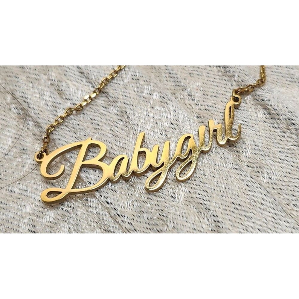 18K Gold Plated Babygirl Nameplate Necklace 16" Dainty Cable Chain Y2K Extends